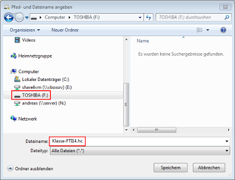 Dateiauswahl für Volume